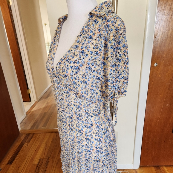 New Small En Creme Yellow Floral Collared Mini Dress - Picture 9 of 12